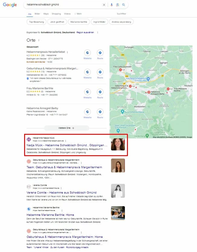Nadja Mück – Google-Ranking Hebamme Schwäbisch Gmünd