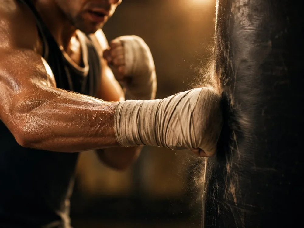 Boxhandschuhe am Sandsack